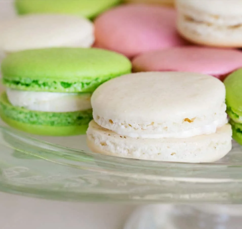 Macarons from the Village Bakehouse pastry case.